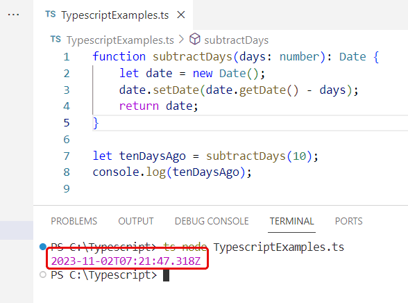 Subtract Days from Current Date in Typescript