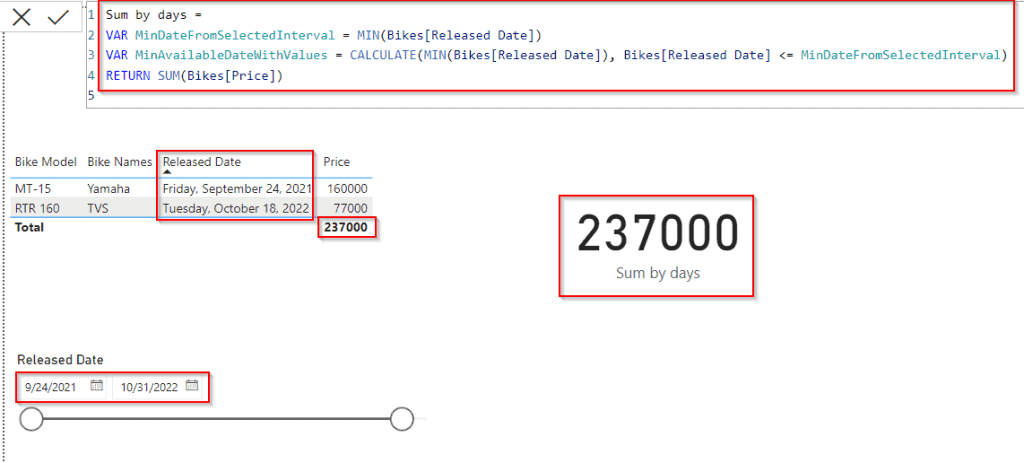 Sum filtering minimum date Dax