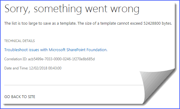 the list is too large to save as a template sharepoint online