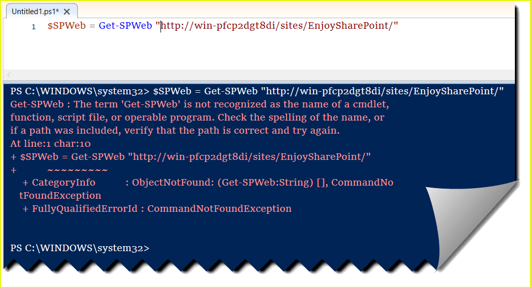the term 'get-spweb' is not recognized as the name of a cmdlet function