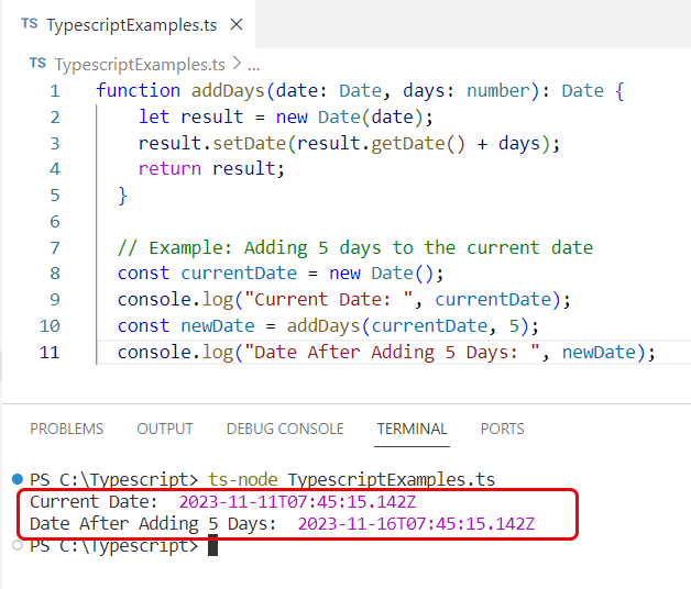 typescript add days to date
