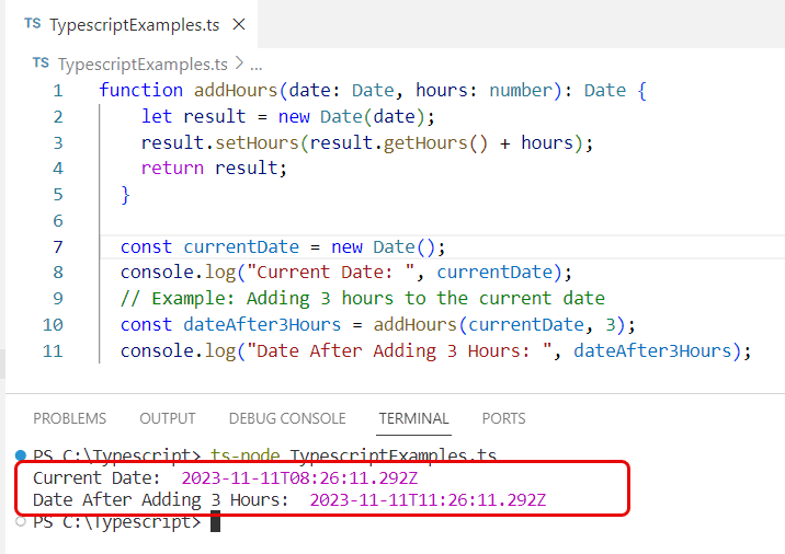 typescript add hours to date