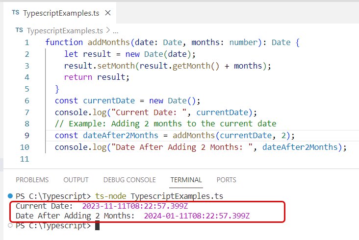 typescript add months to date