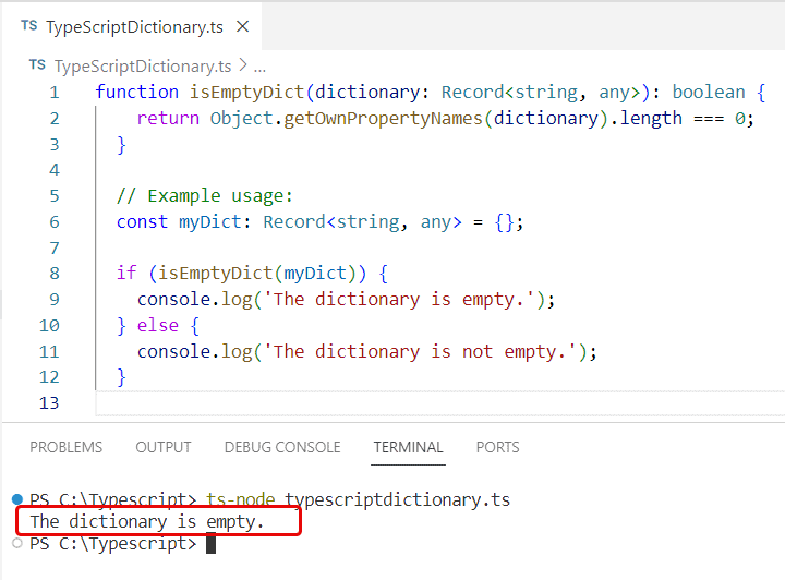 typescript check empty dictionary