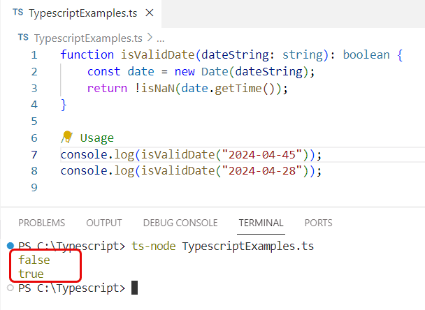 typescript check if date is valid