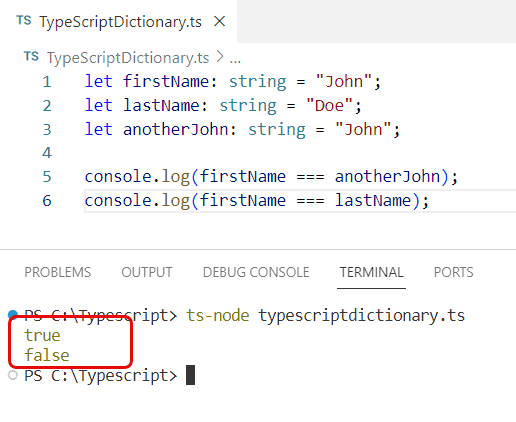 typescript compare strings