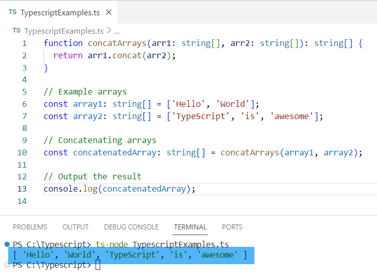 typescript concat array of strings