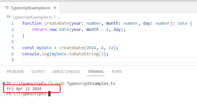 typescript create date from year month day