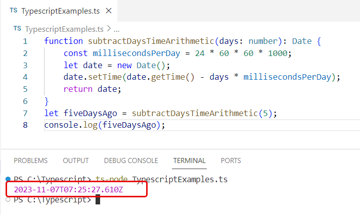 typescript current date minus days