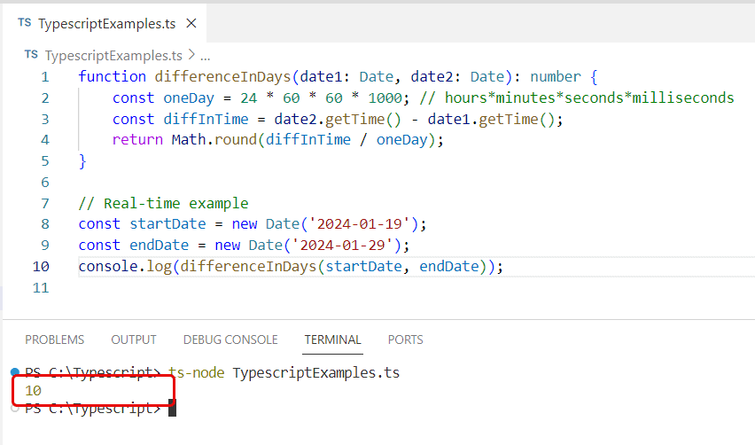 typescript date difference in days