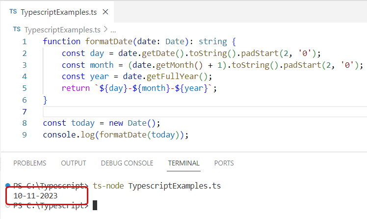 typescript date format dd-mm-yyyy