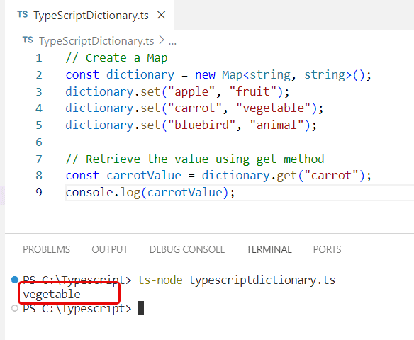 typescript dictionary get value