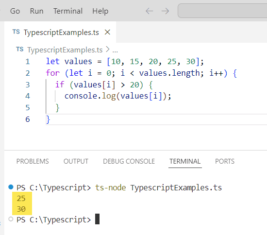 typescript for loop example