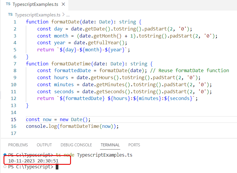 TypeScript Format Date mm/dd/yyyy with time