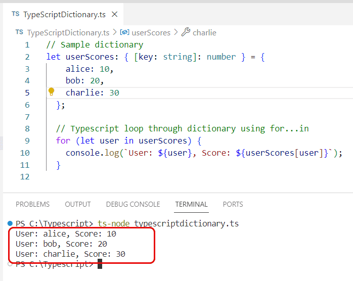 typescript iterate over dictionary