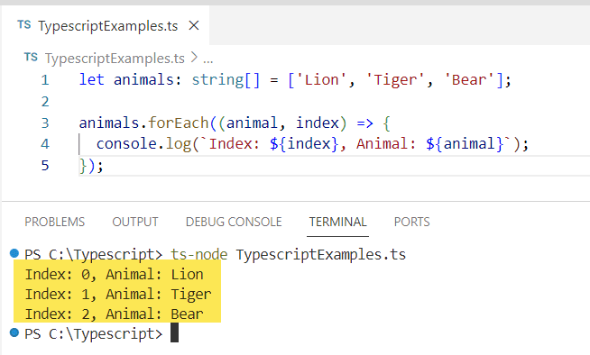 typescript loop through array with index