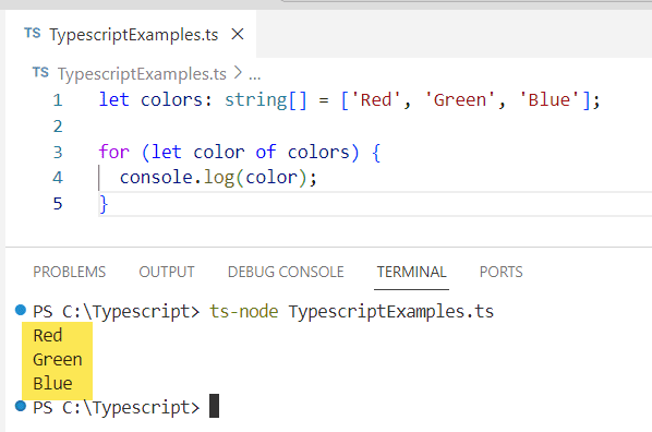 typescript loop through array