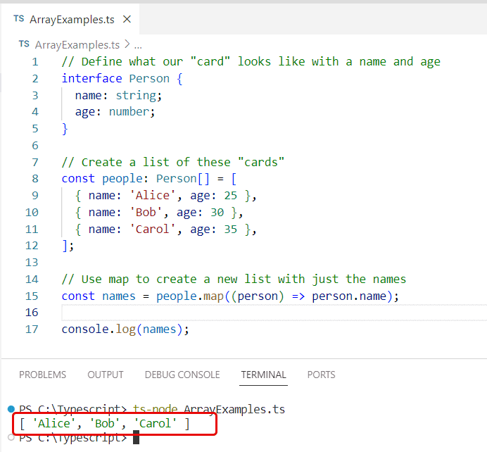 typescript map array of objects