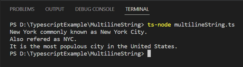 Typescript Multiline String using escape squence