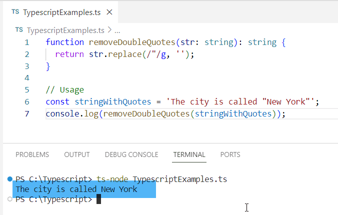 typescript remove double quotes from string