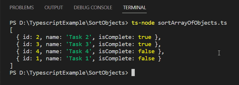 typescript sort array of objects by boolean property