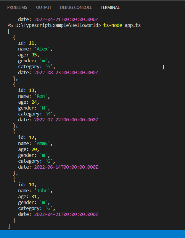 sort by date typescript