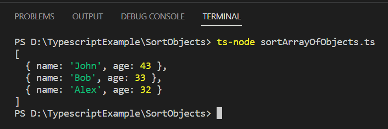 Typescript sort array of objects by name descending