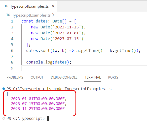 typescript sort by date