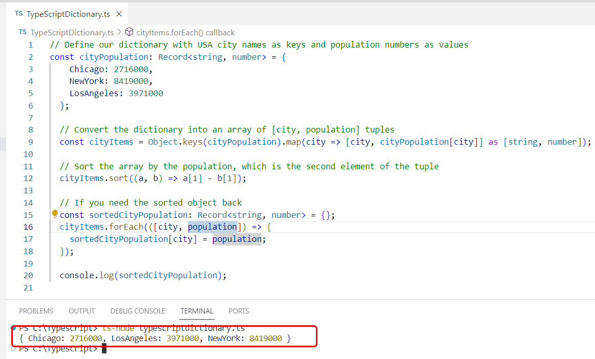 typescript sort dictionary by value