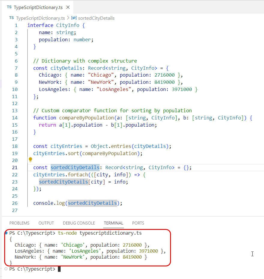 typescript sort dictionary