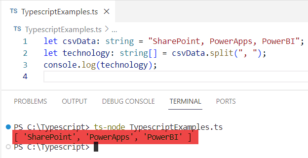 typescript split string by comma