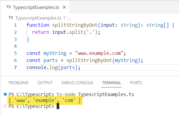 Typescript split string by dot