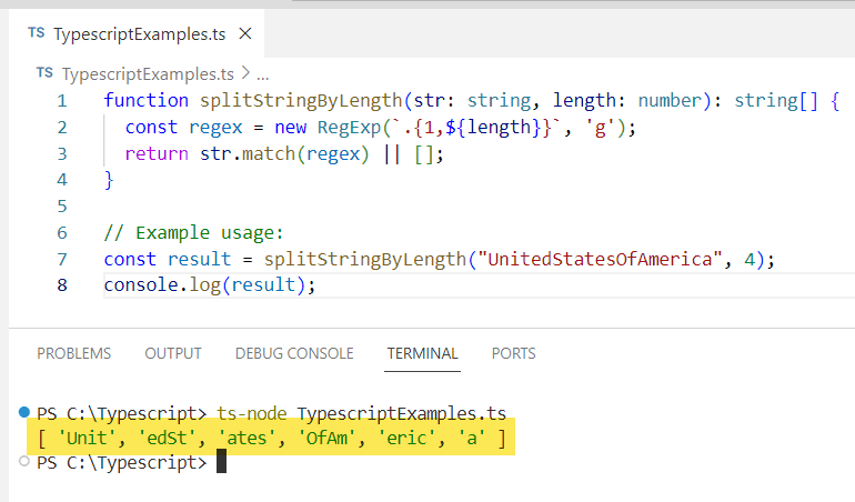 typescript split string by length