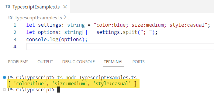 typescript split string by semicolon