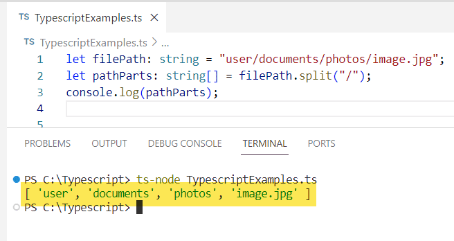 Typescript split string by slash