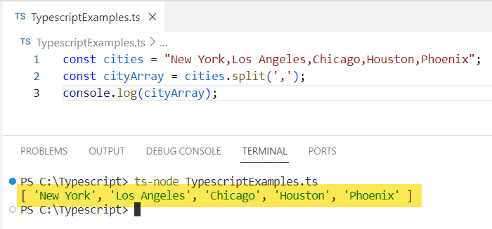 typescript split string into array