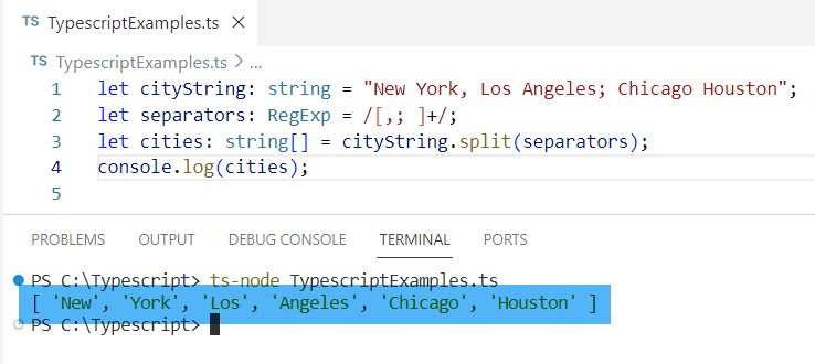 Typescript split string multiple separators