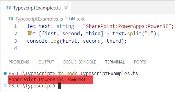 typescript string split