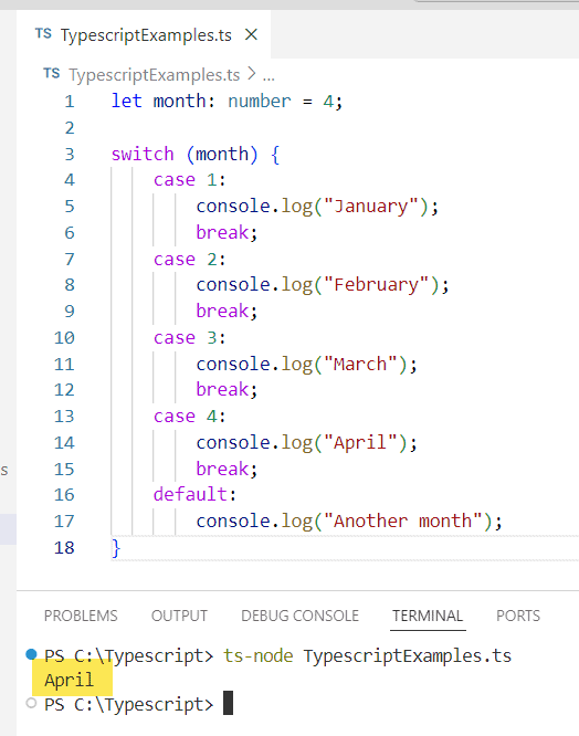 Typescript Switch statement example