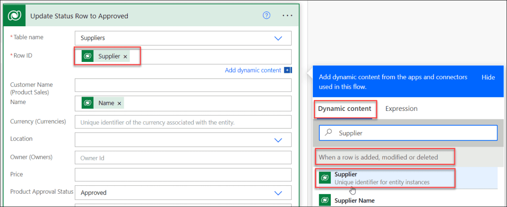 Update dataverse row using flow