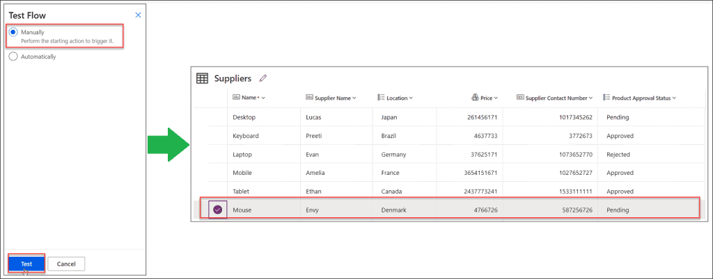 Update Dataverse table row using flow