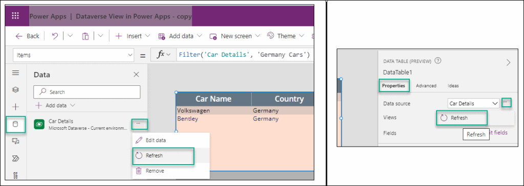 Use Dataverse View in Power Apps