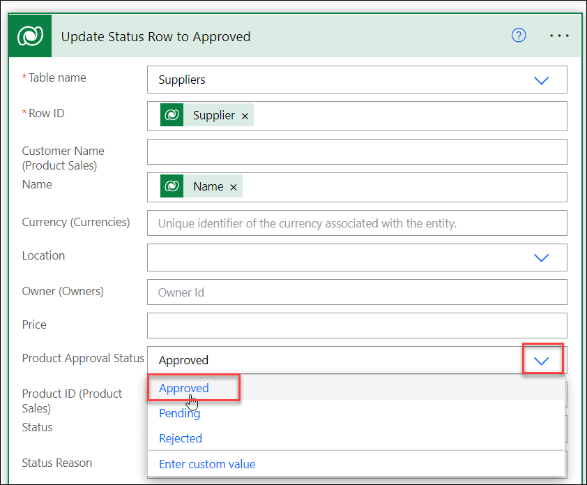 Use flow to Update dataverse table row