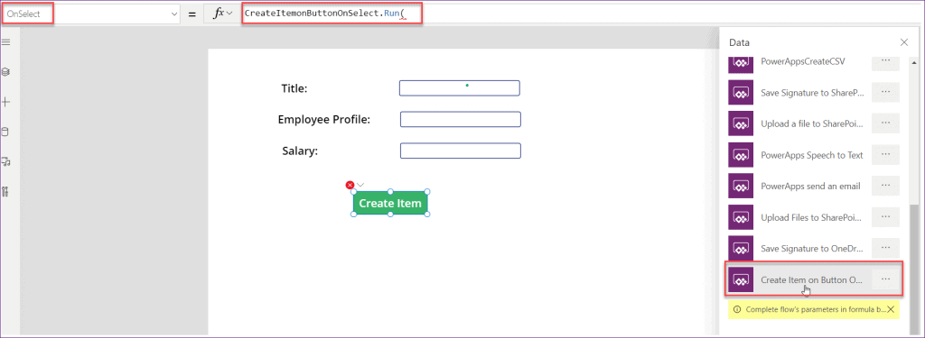 how to run a flow on button click in powerapps