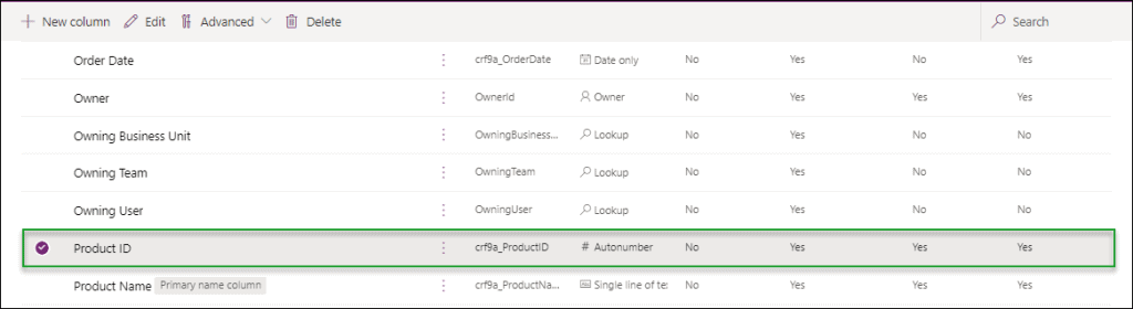 Use the Auto number column in Dataverse Form