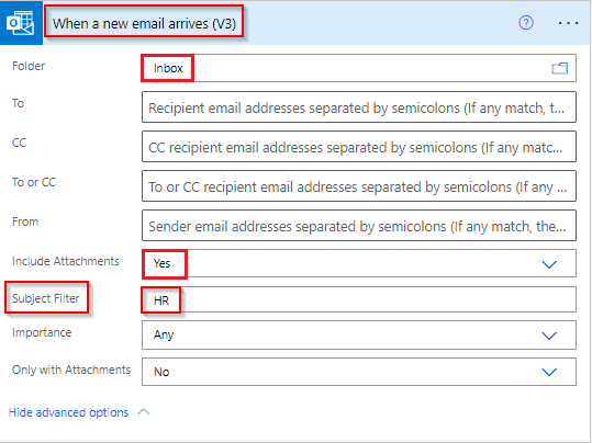 when a new email arrives subject filter power automate