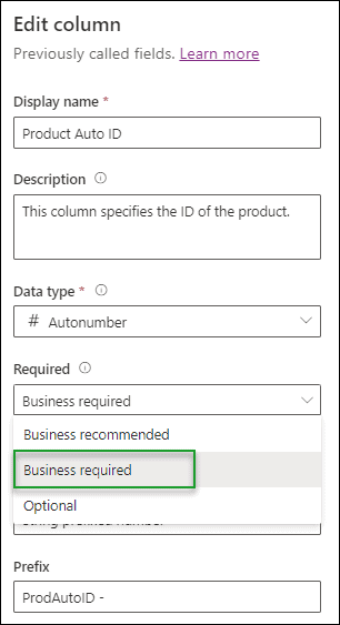 when the Dataverse Primary column is a Required Field