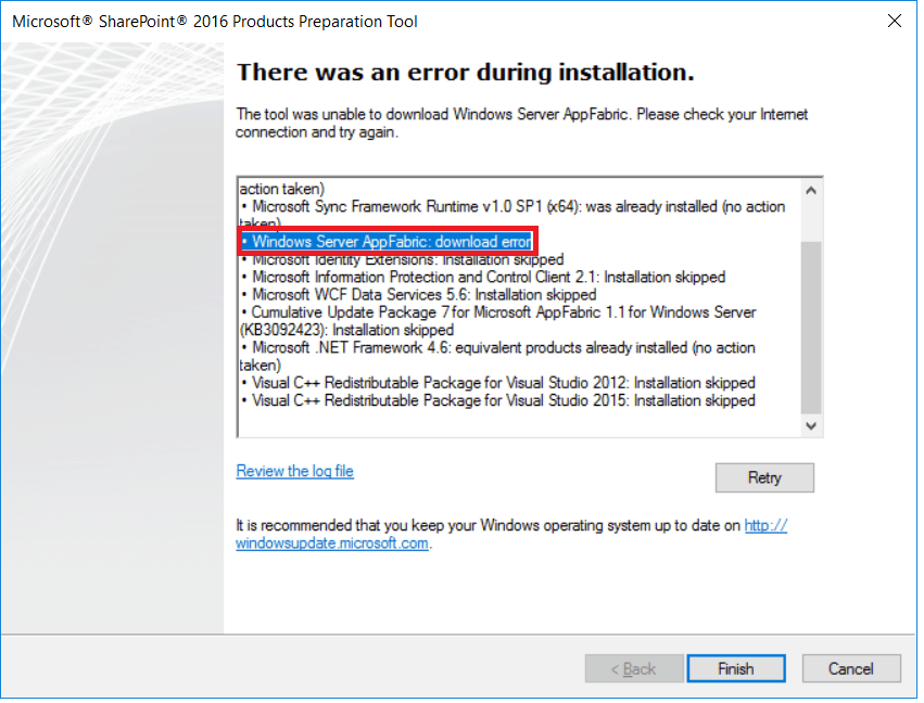 windows server appfabric download error sharepoint