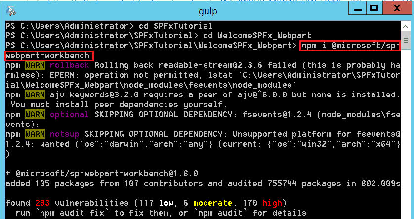 [spfx-serve] The api entry could not be loaded: node_modules/@microsoft/sp-webpart-workbench/lib/api/