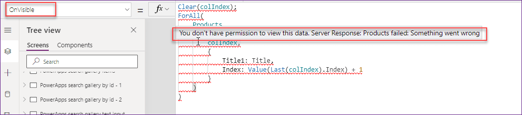 You don't have permission to view this data error in PowerApps